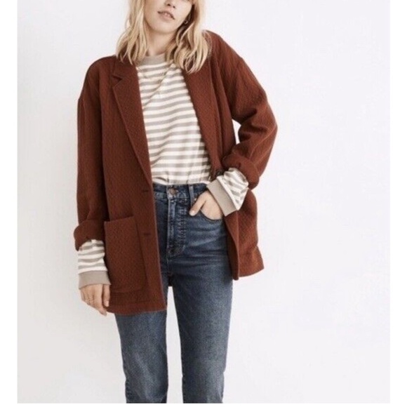 MADEWELL Women's MSRP 148$ Diamond Jacquard Shaw Blazer Burnt Orange XS - Picture 1 of 5